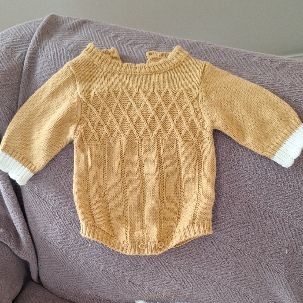 Cozy Knit Romper in Mustard and White
